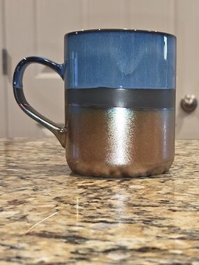 Mug Coffee Tea Hot Drink Cup Iridescent Blue Green Metallic 16oz Earthenware